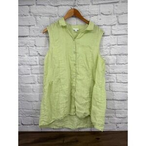 J. Jill Women's Linen Sleeveless  Peplum Back Shirt Tunic Lime Green XL Classic
